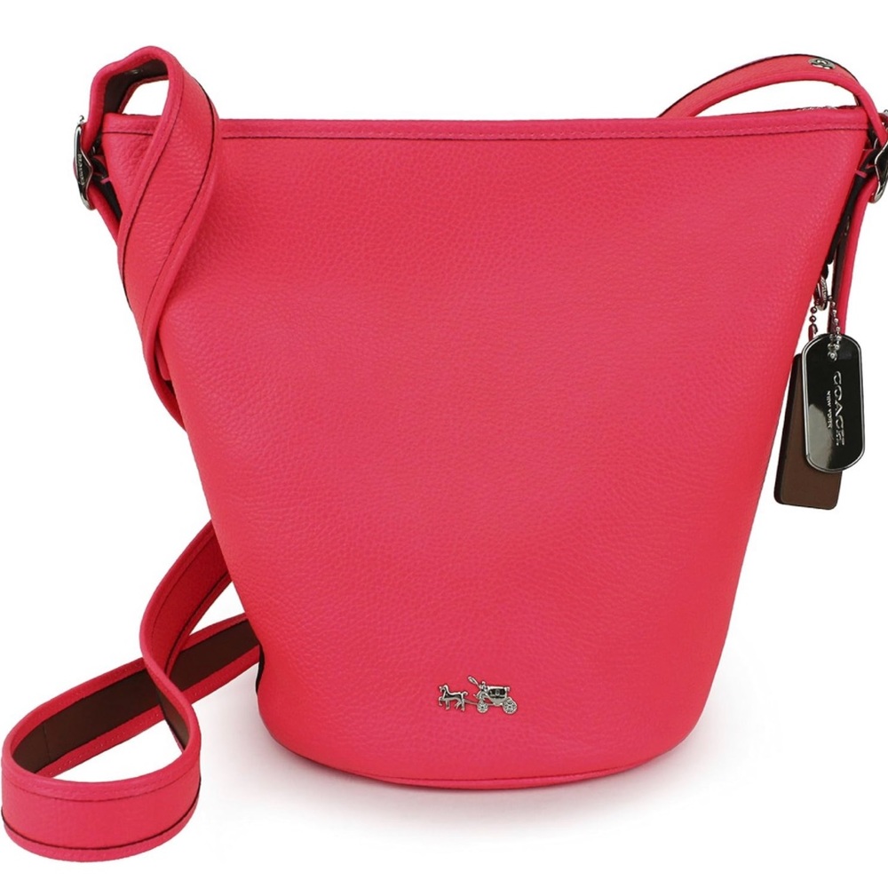 Coach Neon Pink Mini Duffle Pebbled Leather Shoulder Bucket Bag